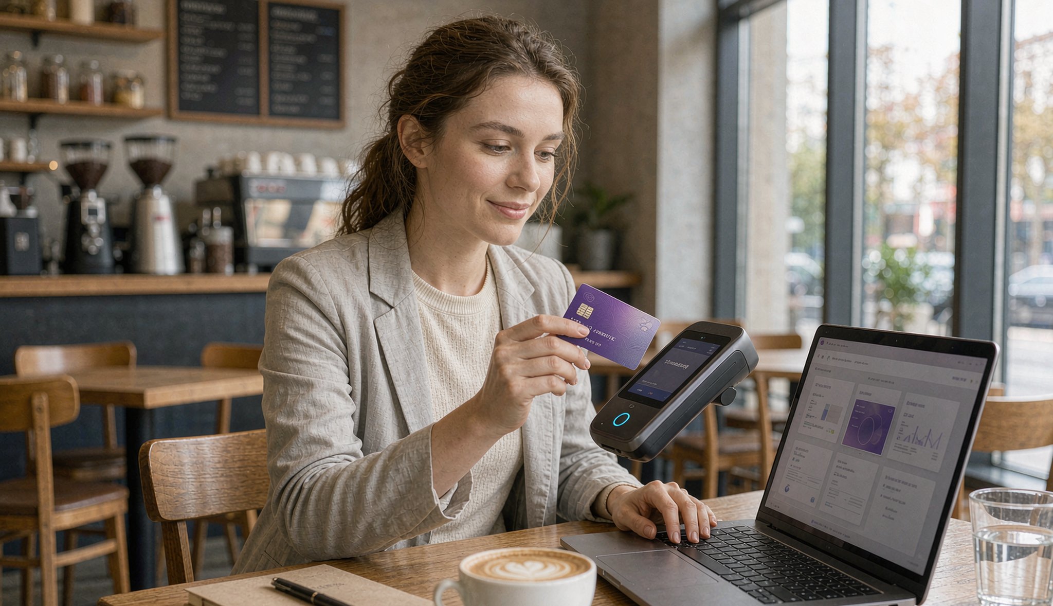 Freelancer paying with nolvar card at a cafe