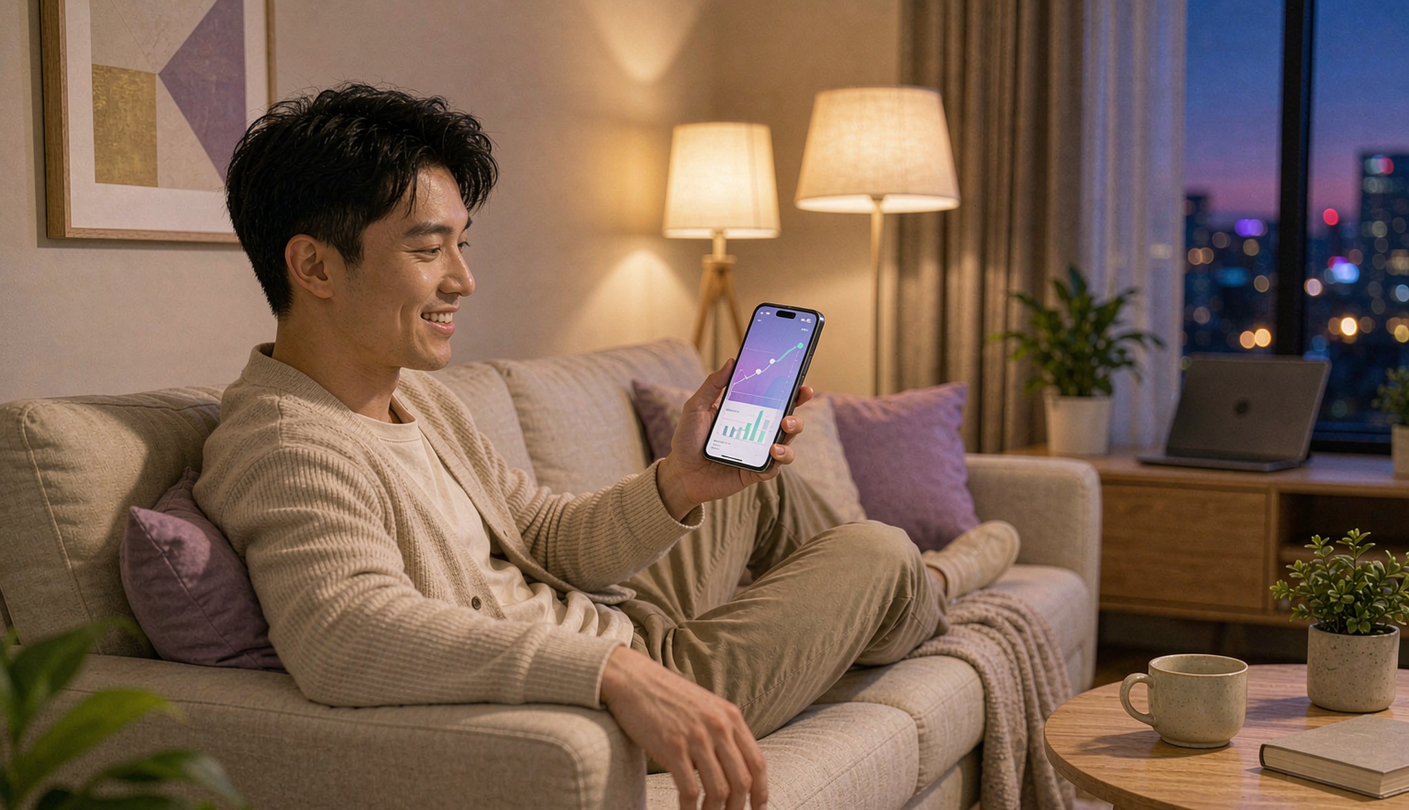 Man checking on-chain earnings on the nolvar app at home