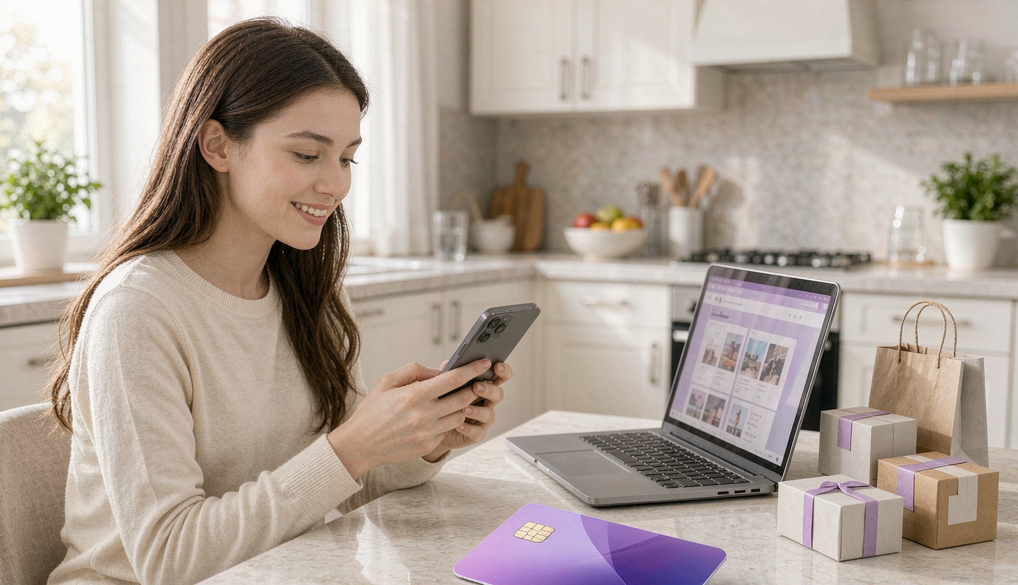 Woman shopping online with the nolvar app at home