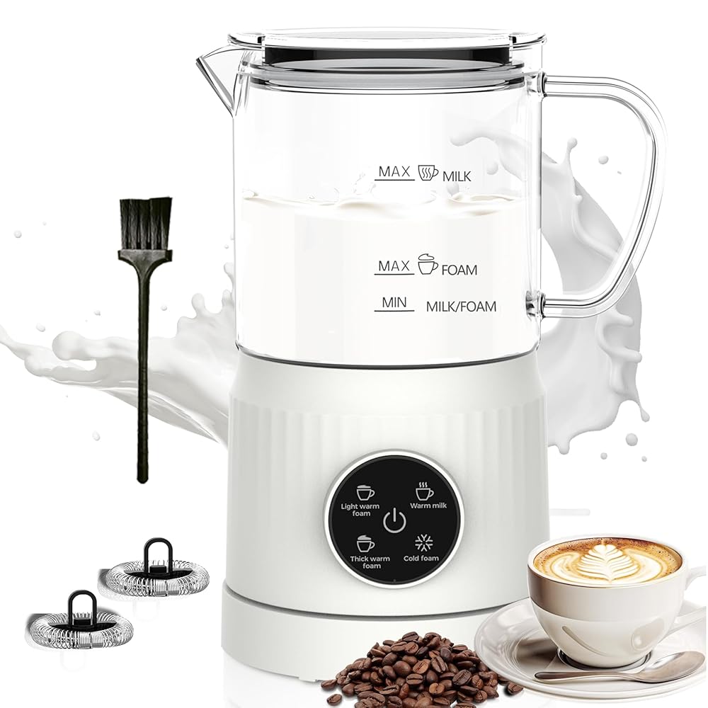 4-in-1 Electrical Milk Frother and Steamer with LED Contact Display, Non-Stick Base, 13.52oz Milk Hotter for Lattes, Cappuccinos, and Macchiatos – Ivory