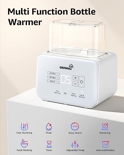 Grownsy 8-in-1 Fast Child Bottle Hotter with Timer for Breastmilk or Formulation, Accommodates 2 Bottles, Exact Temperature Management, Consists of Defrosting, Sterilizing, and Protecting...