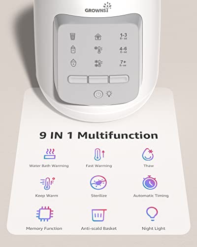 GROWNSY 9-in-1 Bottle Hotter: Fast and Handy Water Tub Hotter for Breastmilk and Components, Options Auto Timer, Defrost, Sterilization, and Heats Milk to Physique Temperature