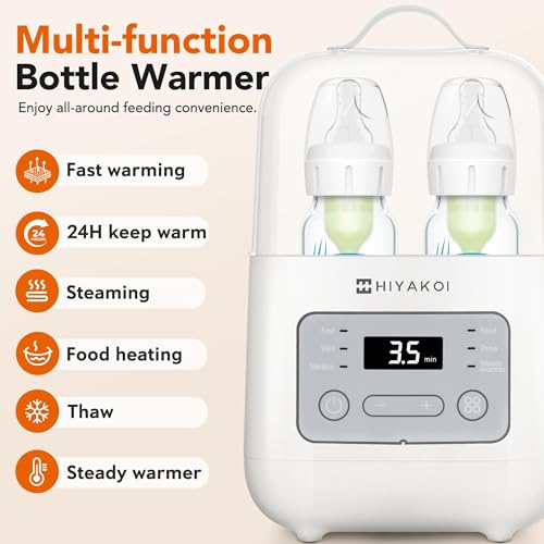 HIYAKOI Quick Child Bottle Hotter - Good Temperature Management for Breastmilk, 24-Hour Warmth Retention, Sterilization, Child Meals Heating, Thawing, and Appropriate with All Bottles...