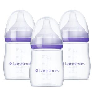 Lansinoh 5 oz Anti-Colic Child Bottles for Breastfeeding, Pack of three with 3 Gradual Movement Measurement S Nipples