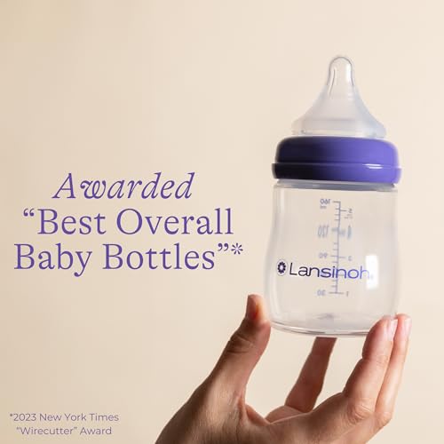 Lansinoh 5 oz Anti-Colic Child Bottles for Breastfeeding, Pack of three with 3 Gradual Movement Measurement S Nipples